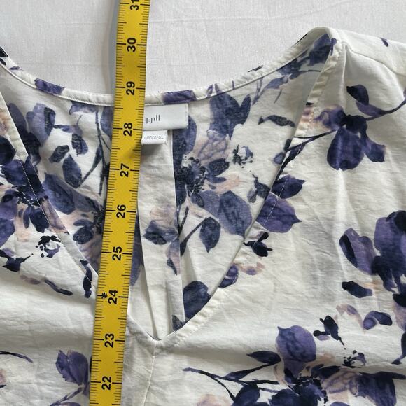 J Jill Women's White Purple Floral Tunic Top Size XL Boho Flowy Botanical Fairy - Picture 3 of 13